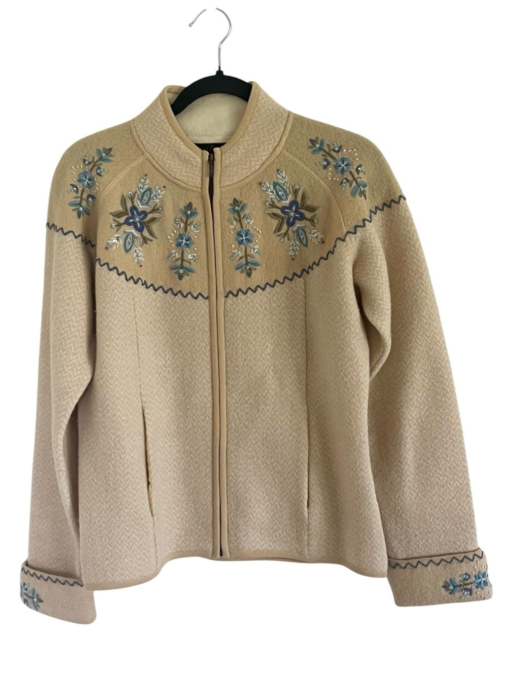 Icelandic Design Yellow Boiled Wool Blend Zip Front Cardigan Medium